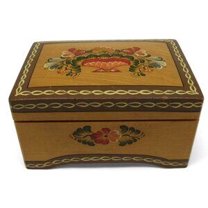 Vintage Wooden Swiss MUSIC BOX With Floral Design Playing Ich Han En Schatz Am Z